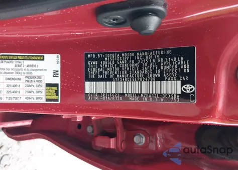 2020 Toyota Corolla Se z USA, uszkodzony, nr VIN 5YFS4RCE6LP024788